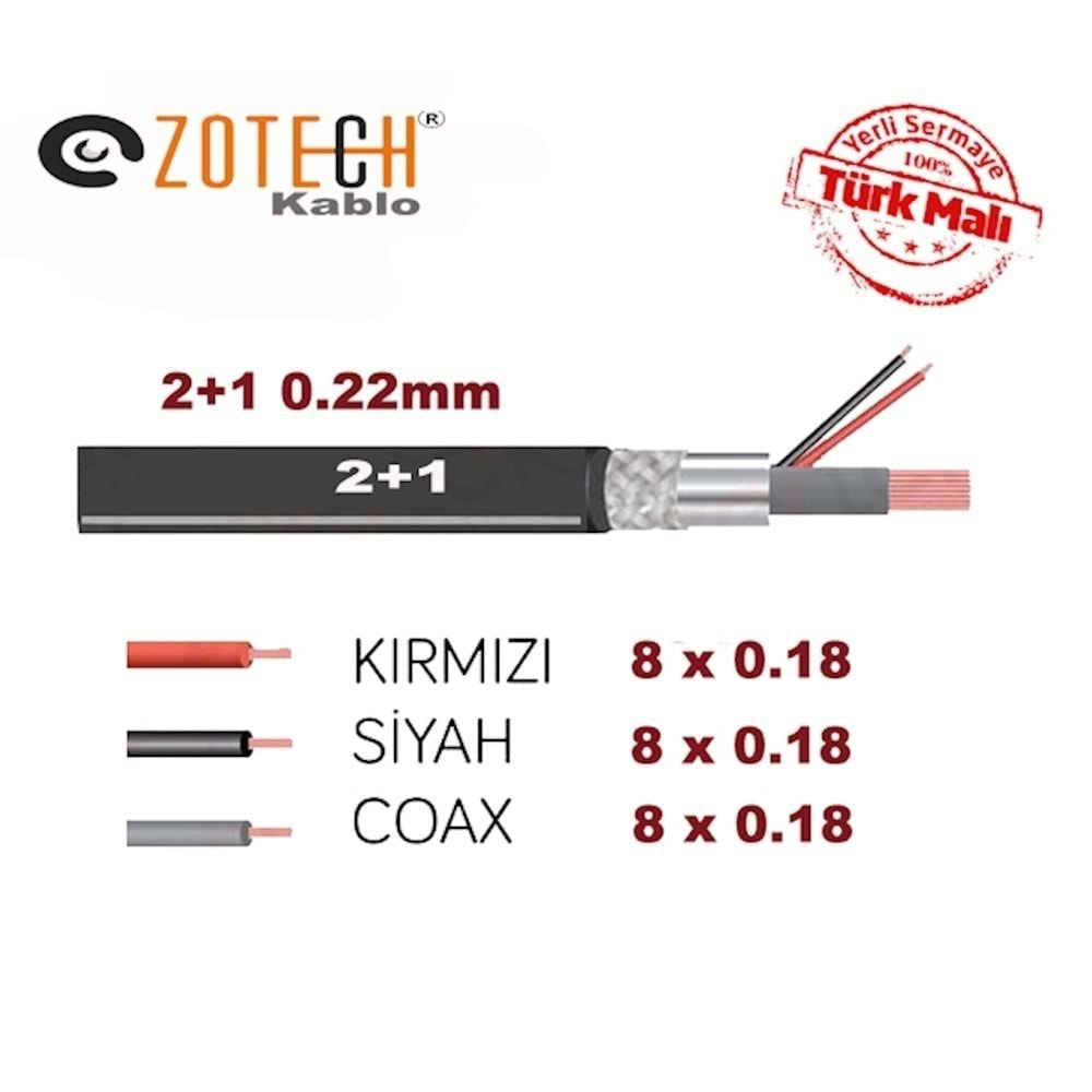 Zotech ZT-2+1 0.22mm-100 100Mt Cca Cctv Kamera Kablosu