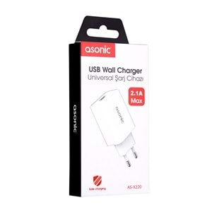 AS-X220 Asonic 2.1A USB Ev Tipi Beyaz Şarj Adaptörü