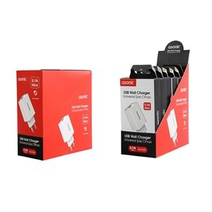AS-X220 Asonic 2.1A USB Ev Tipi Beyaz Şarj Adaptörü