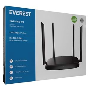 EWR-AC5-V3 Everest AC 1200 Mbps Dual Band 4*6Dbi Anten Router