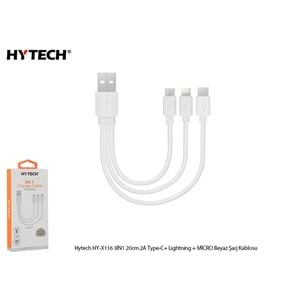 HY-X116 3in1 20cm 3A Type-C+Lightning+Micro Beyaz Usb Kablo