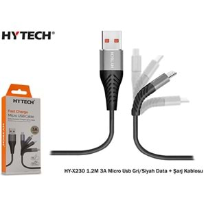 HY-X230 Hytech 1.2M 3A Micro Usb Data + Şarj Kablosu 3renk