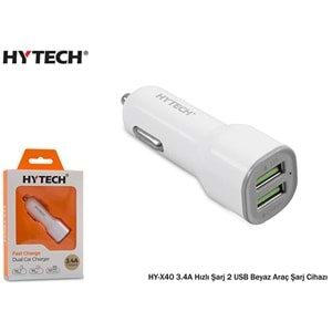 HY-X40 Hytech 3.4A Hızlı Şarj 2 Usb Beyaz Araç Şarj Cihazı