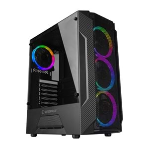 RM-FUSION Rampage 4xRainbow Fanlı Siyah Tempered Camlı Gaming Kasa