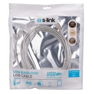 SL-AF2005 Slink 2.0 Usb 5M Şeffaf Uzatma Kablosu
