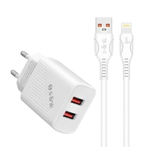 SL-EC50L Slink 5V 2400MA Lightning Kablolu 2 Usb Çıkışlı Şarj Adaptörü