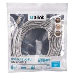 SL-U2010 Slink 2.0 Usb 10Mt Şeffaf Yazıcı Kablosu