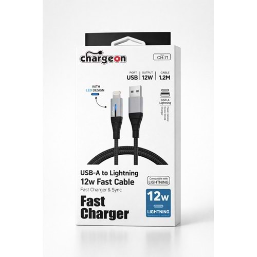 CH-71 Chargeon 12W USB A to Lightning Işıklı Fast Şarj Kablosu