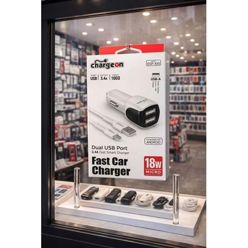 ESP-100 Chargeon 18W 3.4A Oto Şarj + Mikro Kablo