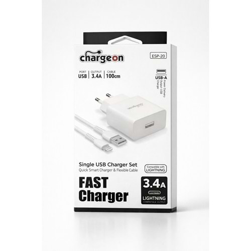 ESP-20 Chargeon 3.4A USB Şarj Kafa + Lightning Kablo