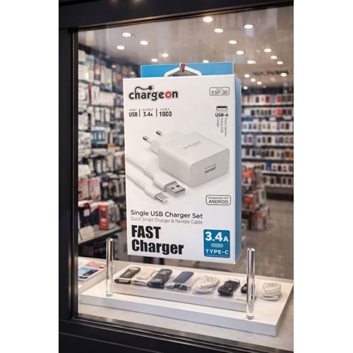 ESP-30 Chargeon 3.4A EV Tipi Şarj Kafa + Type C Kablo