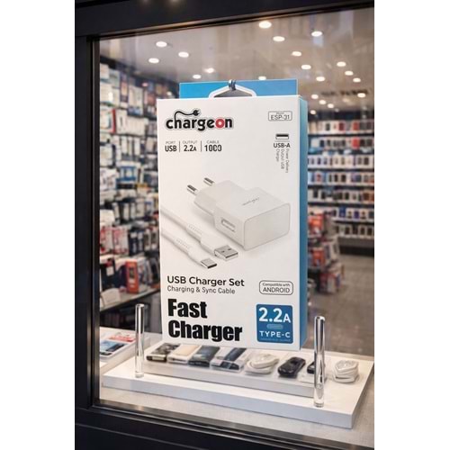 ESP-31 Chargeon 2.2A EV Tipi Şarj Kafa + Type C Kablo