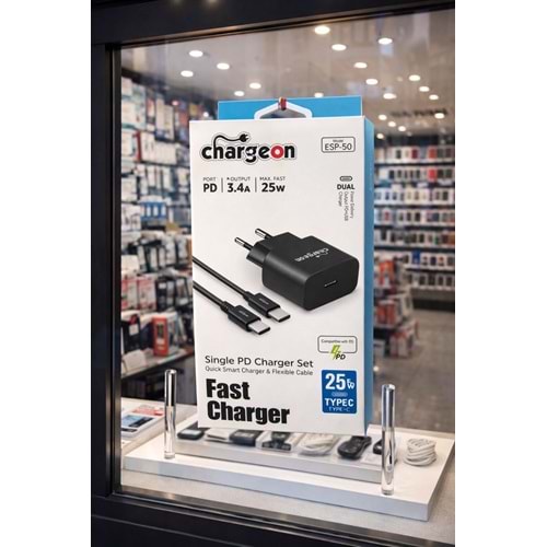 ESP-50 Chargeon 3.4A 25W EV Tipi Şarj Kafa + PD to Type C Kablo