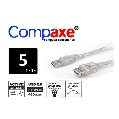 CUK-5 Compaxe 5M Usb Uzatma Kablosu Şeffaf