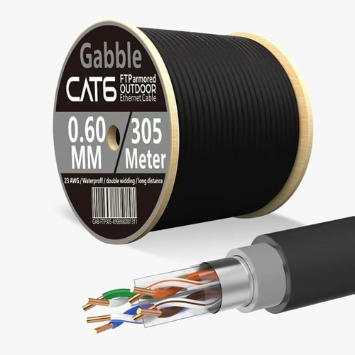 GAB-FTP305 Gabble 23awg 0.60mm 305MT UTP DIŞ Ortam Siyah Cat6 Kablo