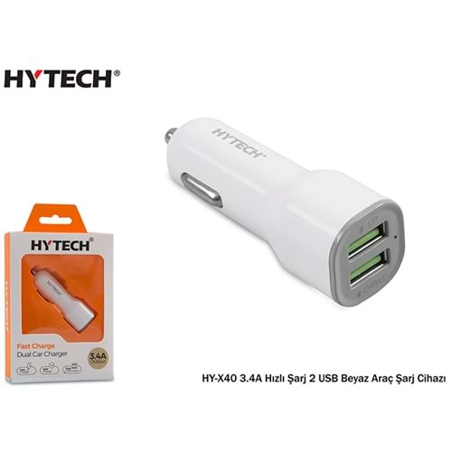 HY-X40 Hytech 3.4A Hızlı Şarj 2 Usb Beyaz Araç Şarj Cihazı