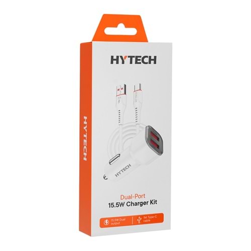 HY-X46 Hytech Type-C Kablolu 3.1A Hızlı Şarj 2Usb Beyaz Araç ŞarjCihaz