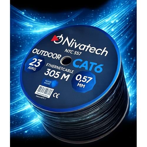 NTC-557 Nivatech 23awg 0.57mm 305MT UTP DIŞ Ortam Siyah Cat6 Kablo
