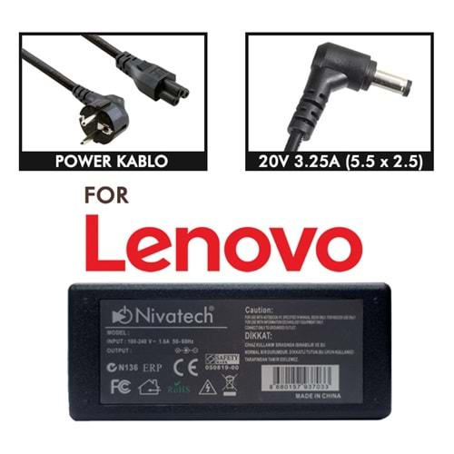 NTC-BC932 20V - 3.25A (5.5*2.5) Nivatech Notebook Adaptörü