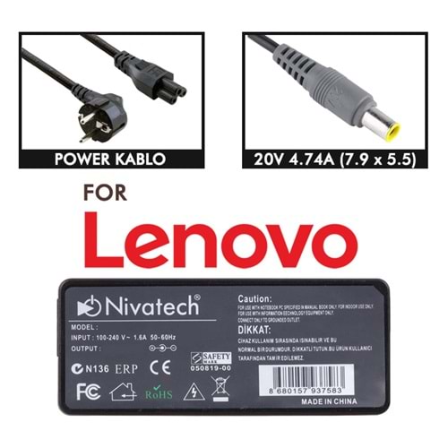 NTC-BC972 20V - 4.5A (7.9*5.5) Nivatech Notebook Adaptörü