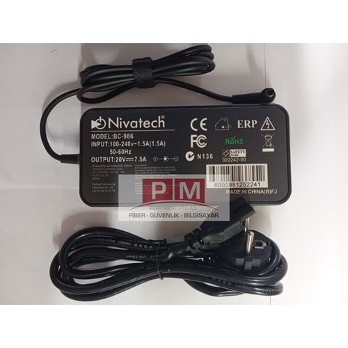 NTC-BC986 19.5V - 7.5A (6.0*3.7) Nivatech Notebook Adaptörü