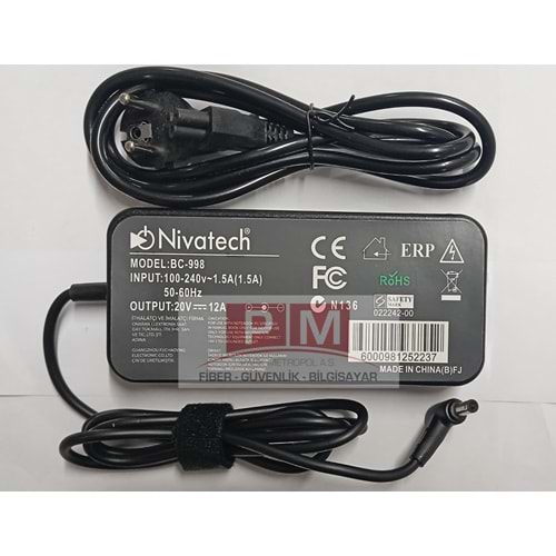 NTC-BC998 20V - 12A (6.0*3.7) Nivatech Notebook Adaptörü