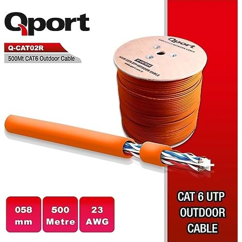 Q-CAT02R Qport 500 Metre Cat6 Outdoor Turuncu 23awg 0,58mm Kablo