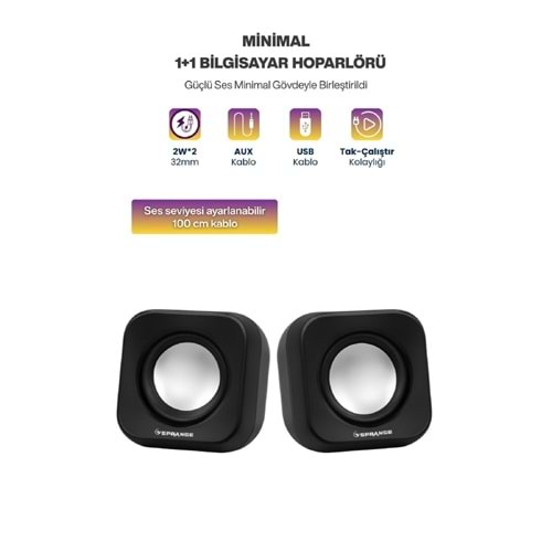 SR-PN99S Sprange 2W*2 USB 2.0+3.5mm 5V Hoparlör Siyah - AKT01821
