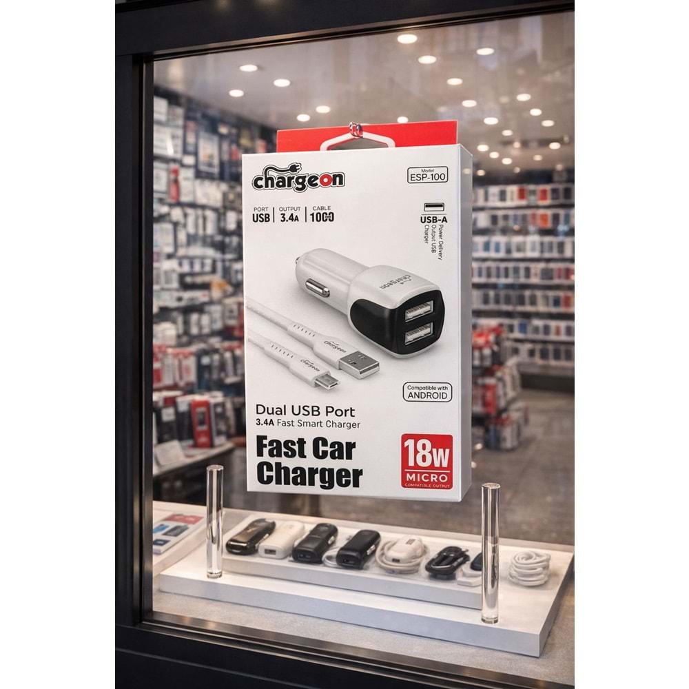 ESP-100 Chargeon 18W 3.4A Oto Şarj + Mikro Kablo