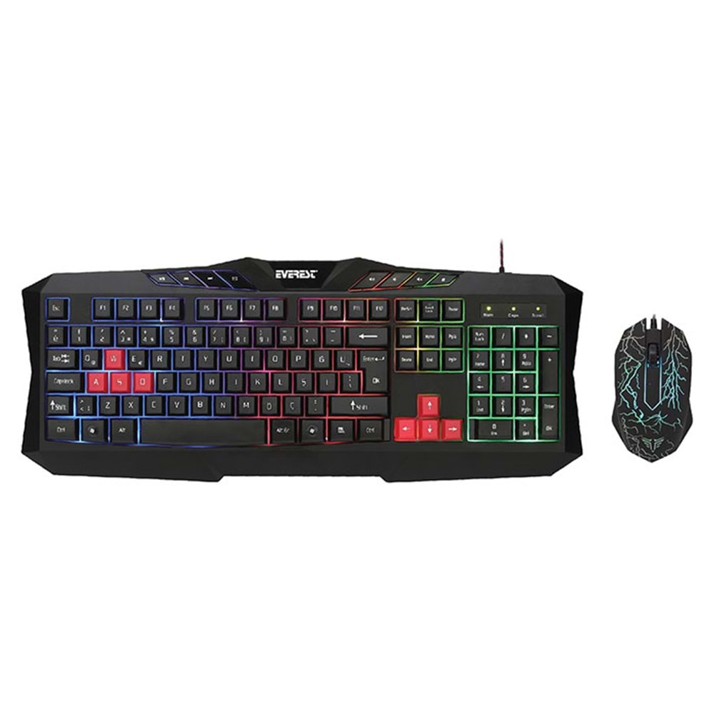 KMX-88 Everest Usb Gökkuşağı Zemin Aydınlatmalı Oyuncu Klavye+Mouse