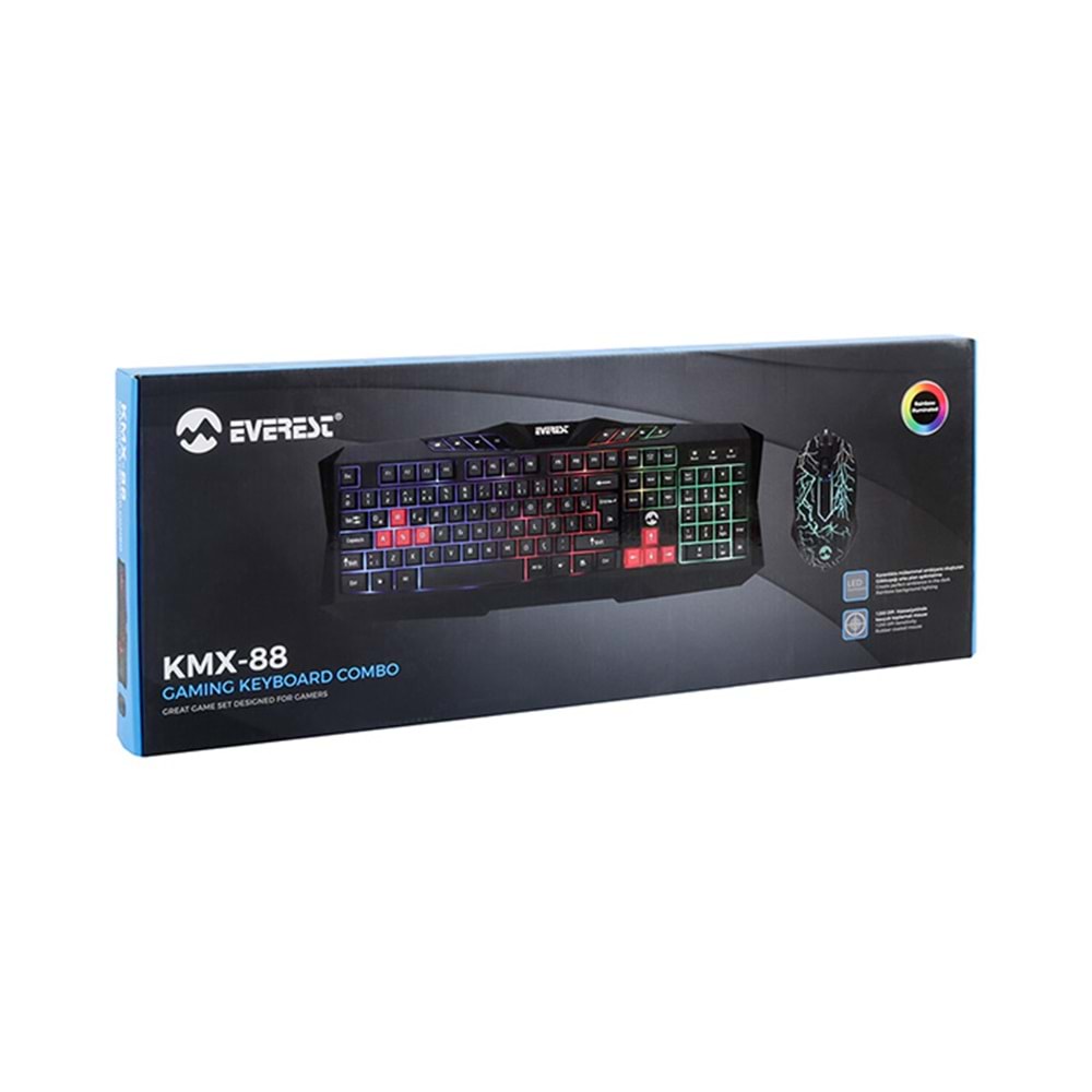 KMX-88 Everest Usb Gökkuşağı Zemin Aydınlatmalı Oyuncu Klavye+Mouse