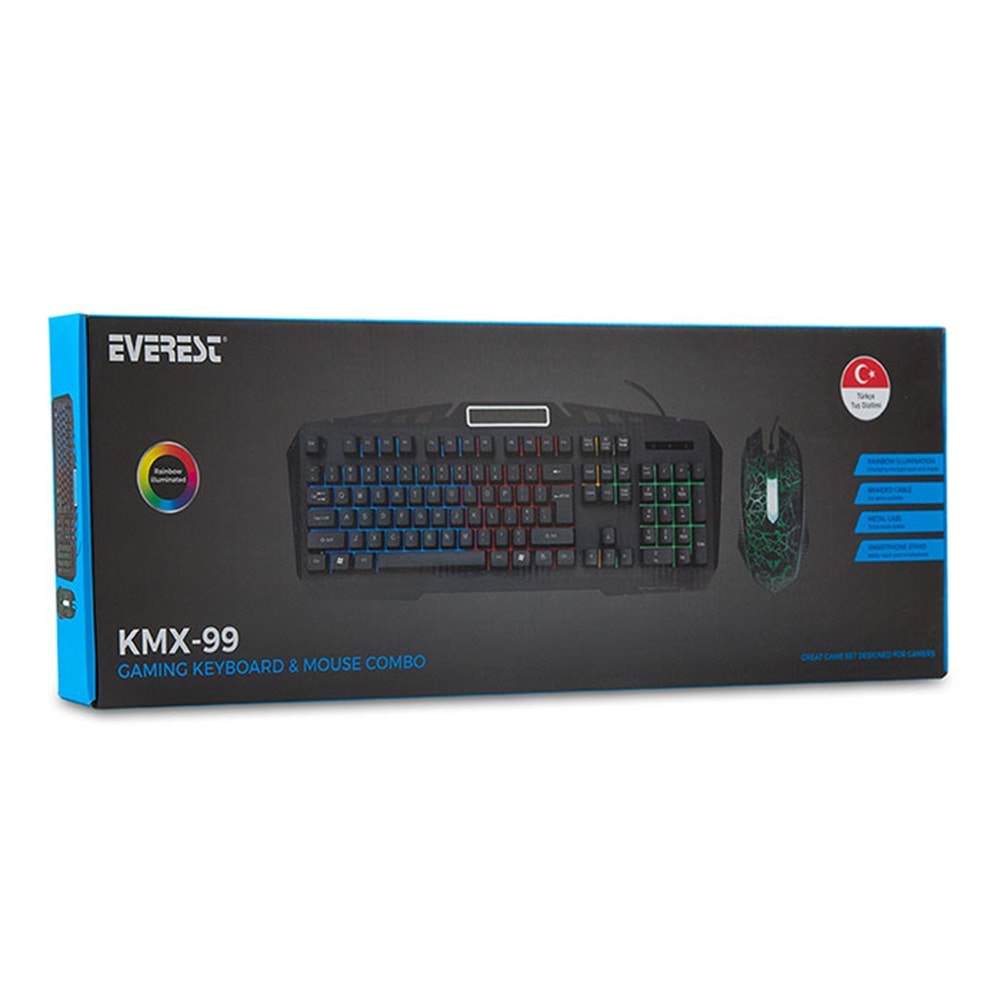 KMX-99 Everest Usb Gökkuşağı Zemin Aydınlatmalı Oyuncu Klavye+Mouse
