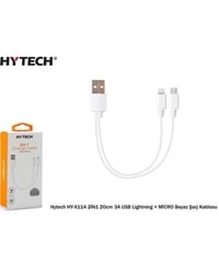 HY-X114 Hytech 20cm 2in1 3a Usb Lightning + Micro Beyaz Şarj Kablosu