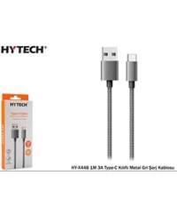 HY-X448 Hytech 1M 3A Type-C Usb Kılıflı Metal Gri Şarj Kablosu
