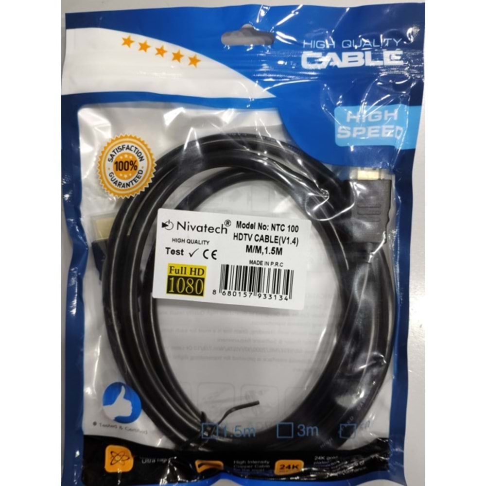 NTC-100 Nivatech 1,5Mt 1.4V Hdmı To Hdmı Kablo