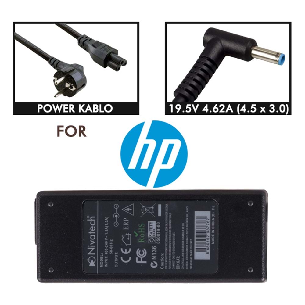 NTC-BC916 19.5V - 4.62A (4.5*3.0) Nivatech Notebook Adaptörü