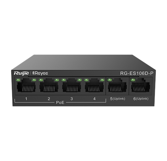 Reyee RG-ES106D-P 6 Portlu, 10/100 Fast Ethernet, Tak Çalıştır Switch,