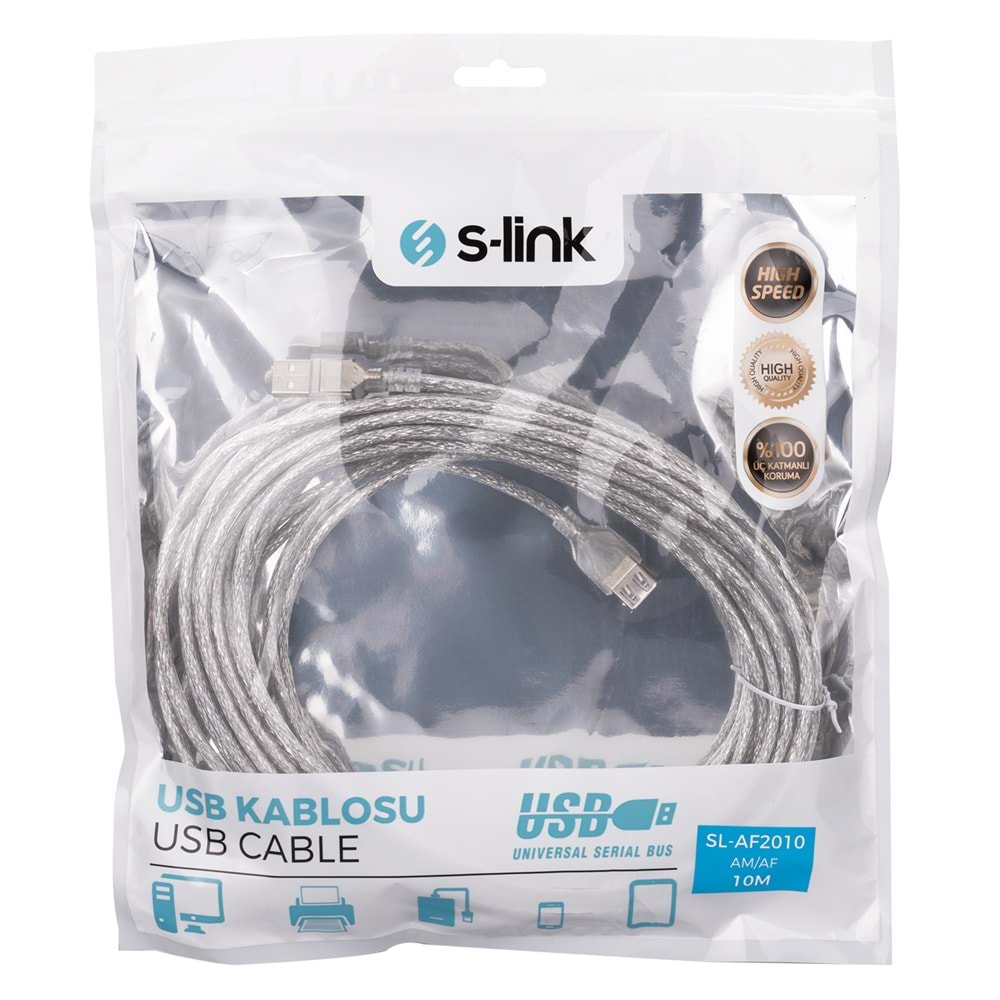 SL-AF2010 Slink Usb 2.0 10M Şeffaf Uzatma Kablosu